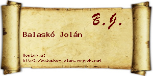 Balaskó Jolán névjegykártya